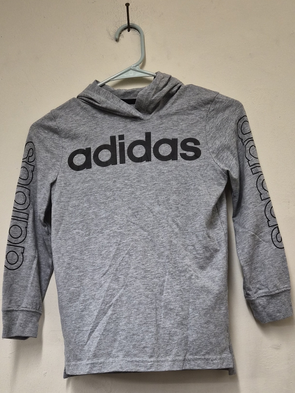 adidas Gray Hoodie with Black Logo for Kids Size 7